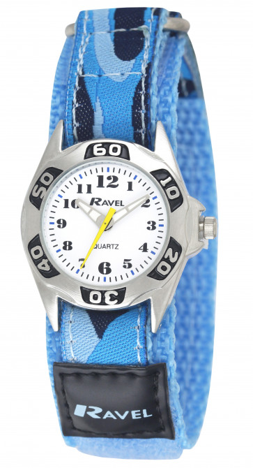 Kid's Easy Fasten Army Camo Watch - Arctic Blue / White