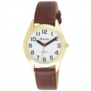 Men's Super Bold Easy Read Watch - Gold Tone / Brown