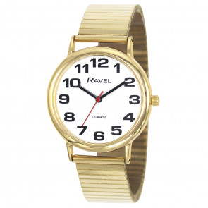 Men's Easy Read Expander Watch - Gold Tone / White