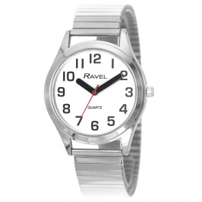 Men's Super Bold Easy Read Expander Watch - Silver Tone / White