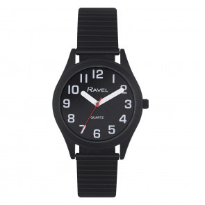 Men's Classic Super Bold Easy Read Expander Bracelet Watch - All Black