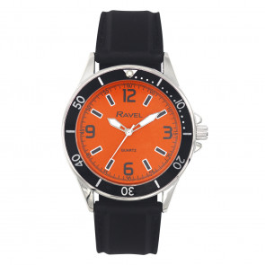 Men's Sports Silicon Watch - Black/Orange